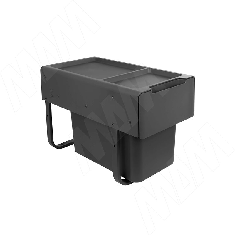 EASYBOX F30 Корзина встраиваемая для мусора выдвижная с доводчиком и крышкой-полкой, объём 19 (1×19) л, цвет тёмно-серый