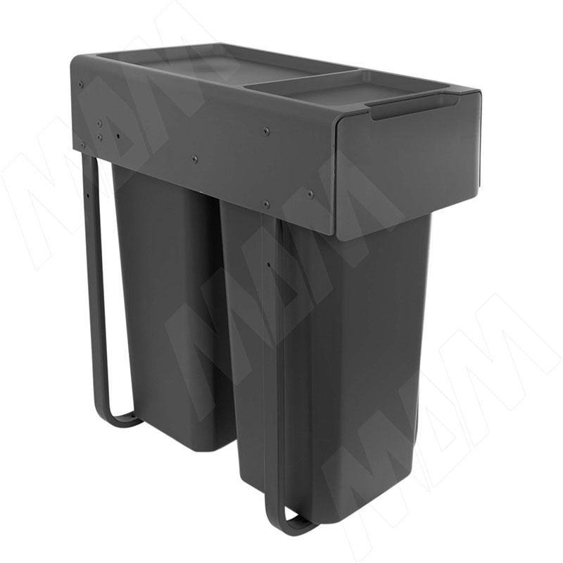 EASYBOX F30 Корзина встраиваемая для мусора выдвижная с доводчиком и крышкой-полкой, объём 34 (2×17) л, цвет тёмно-серый