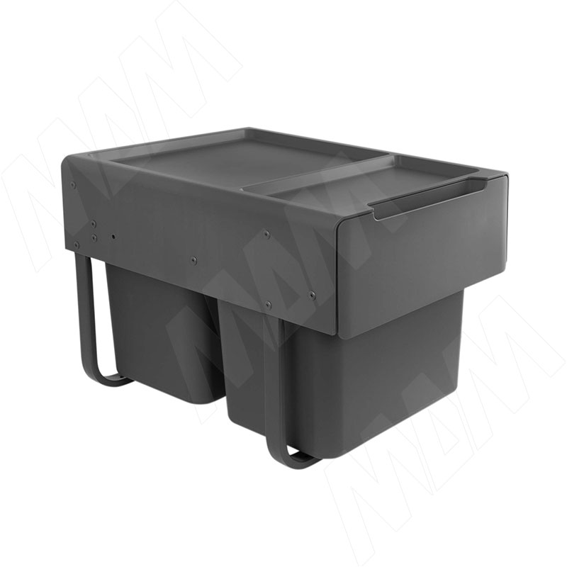 EASYBOX F40 Корзина встраиваемая для мусора выдвижная с доводчиком и крышкой-полкой, объём 30 (2×15) л, цвет тёмно-серый
