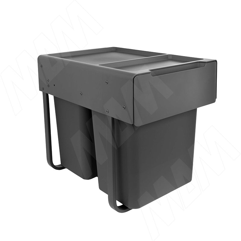 EASYBOX F40 Корзина встраиваемая для мусора выдвижная с доводчиком и крышкой-полкой, объём 40 (2×20) л, цвет тёмно-серый