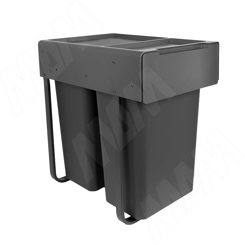 EASYBOX F40 Корзина встраиваемая для мусора выдвижная с доводчиком и крышкой-полкой, объём 52 (2×26) л, цвет тёмно-серый