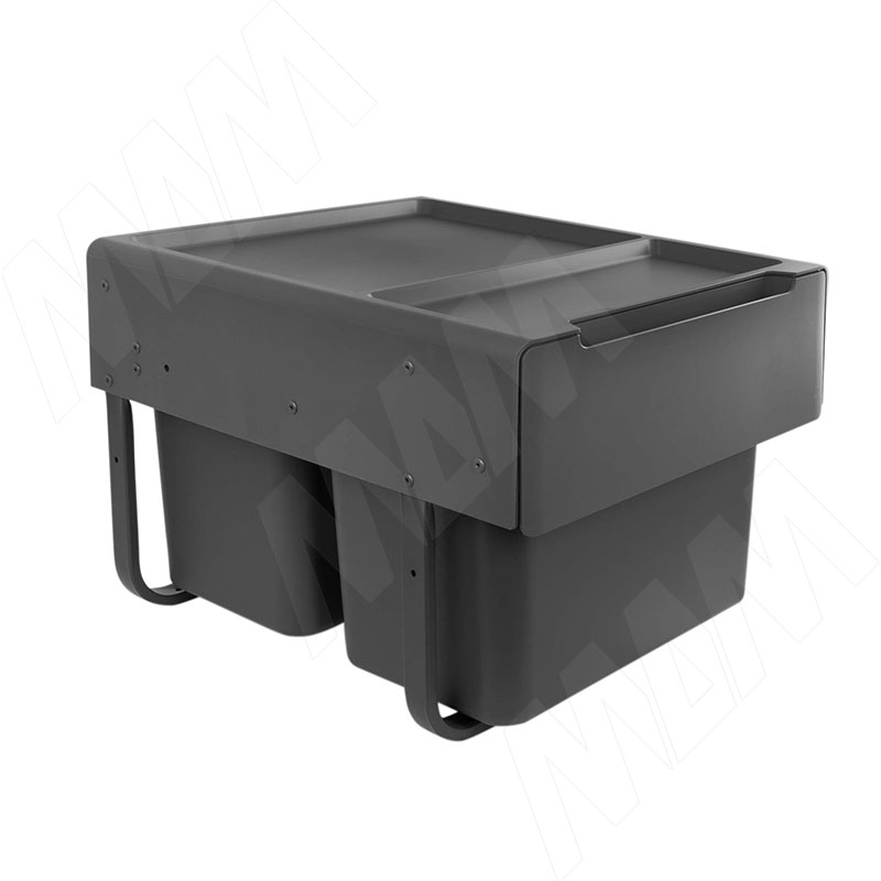 EASYBOX F45 Корзина встраиваемая для мусора выдвижная с доводчиком и крышкой-полкой, объём 38 (2×19) л, цвет тёмно-серый