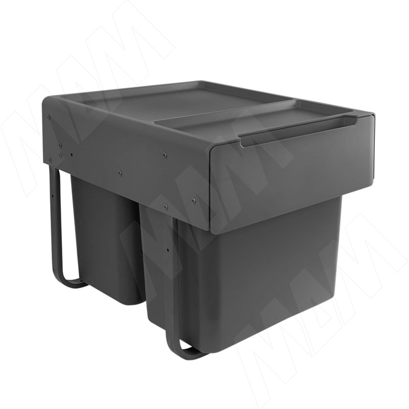 EASYBOX F45 Корзина встраиваемая для мусора выдвижная с доводчиком и крышкой-полкой, объём 44 (2×22) л, цвет тёмно-серый