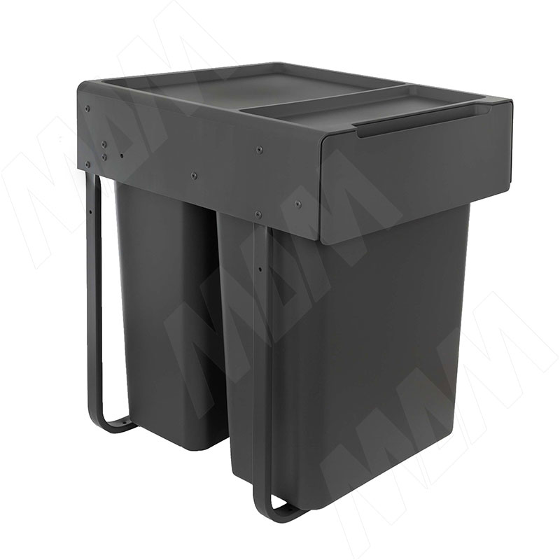 EASYBOX F45 Корзина встраиваемая для мусора выдвижная с доводчиком и крышкой-полкой, объём 60 (2×30) л, цвет тёмно-серый