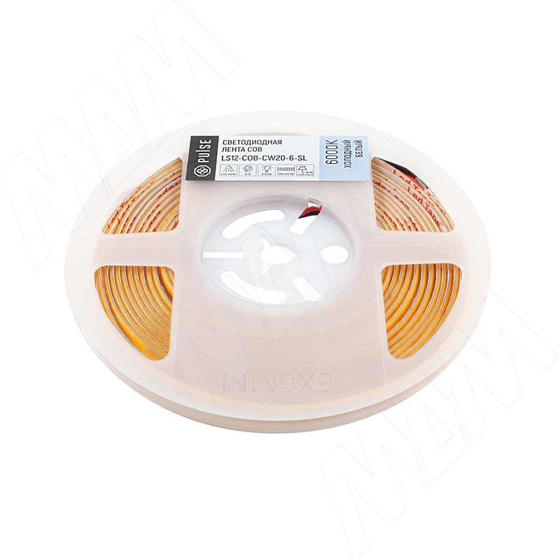 LUX, COB лента светодиодная, 504 диодов, 12V, 5 м, основание 5 мм, CRI 90, холодный белый 6000К, IP20, 6W