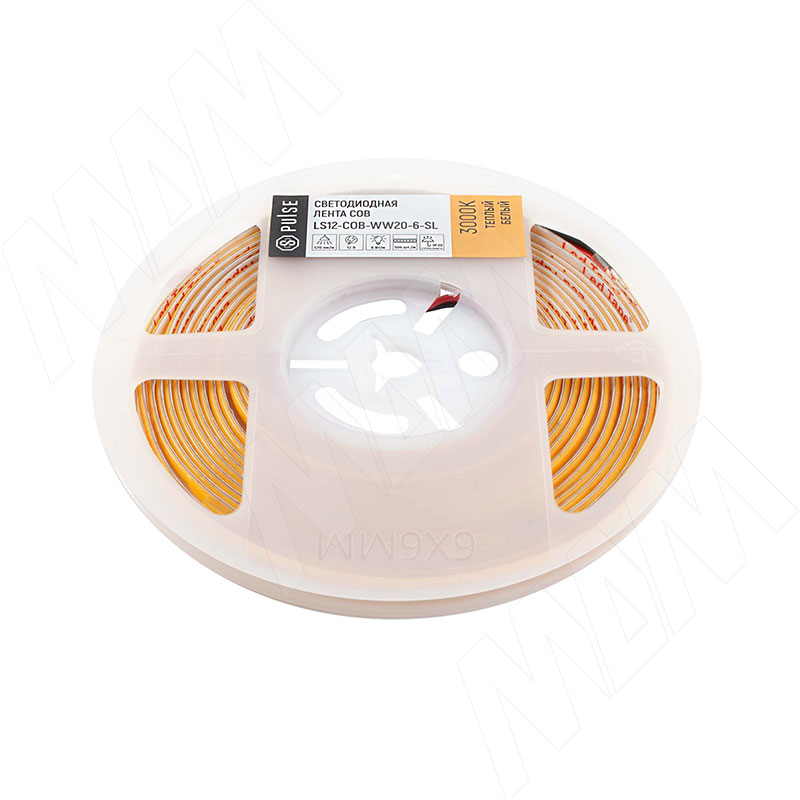 LUX, COB лента светодиодная, 504 диодов, 12V, 5 м, основание 5 мм, CRI 90, теплый белый 3000К, IP20, 6W