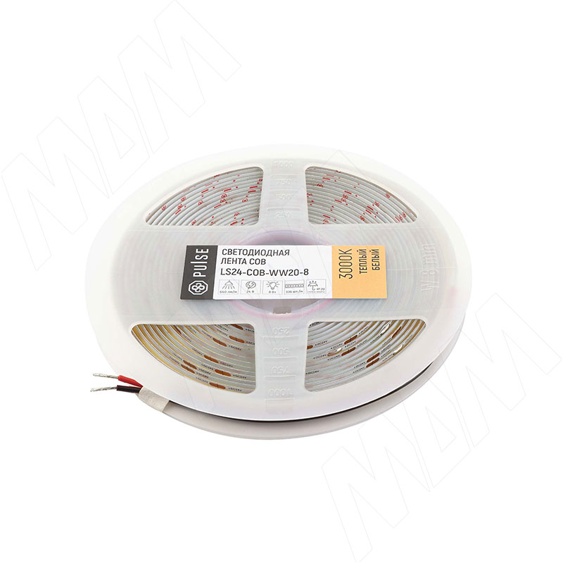 LUX, COB лента светодиодная, 336 диодов, 24V, 5 м, CRI 90, теплый белый 3000К, IP20, 8W/1м