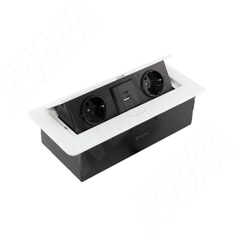 Выдвижной блок розеток, 265*118 мм, 2 розетки, 1 USB, 1 USB Type-C, быстрая зарядка, белый