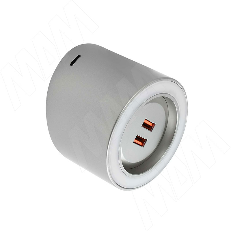 UNIKA Светильник круглый, 2 USB-розетки, стальной, 24V, нейтральный белый 3900К, 4,5W